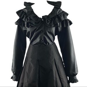 Vintage Blouse High Neck Ruffles Full Puff Sleeve Romantic Victorian Goth Size L